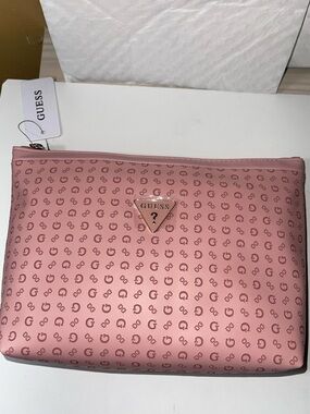 GUESS Blush Pink Logo-Print Cosmetic Pouch